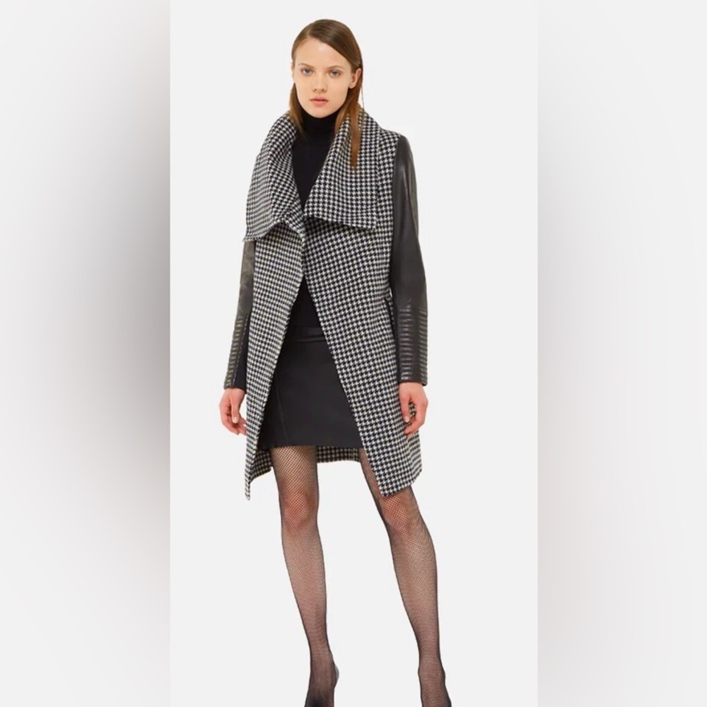 RUDSAK TAPLIN WOMEN'S WOOL COAT WITH LEATHER SLEEVES